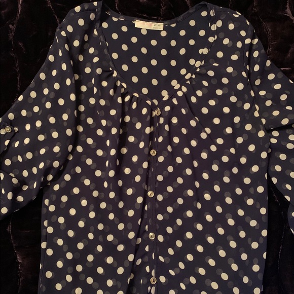 Blue & white polka dot A’gaci blouse - Picture 1 of 3